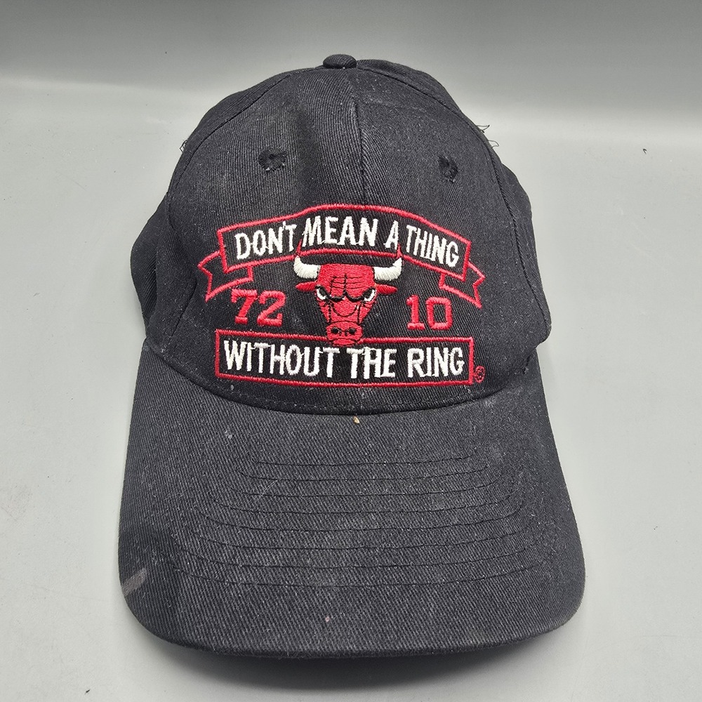 Vintage Chicago Bulls 72-10 Snapback Hat KC Caps Black NBA Basketball Ring Cap